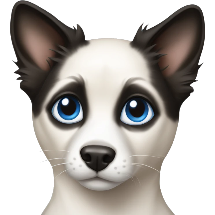 Siamese cat with blue eyes and black border collie emoji