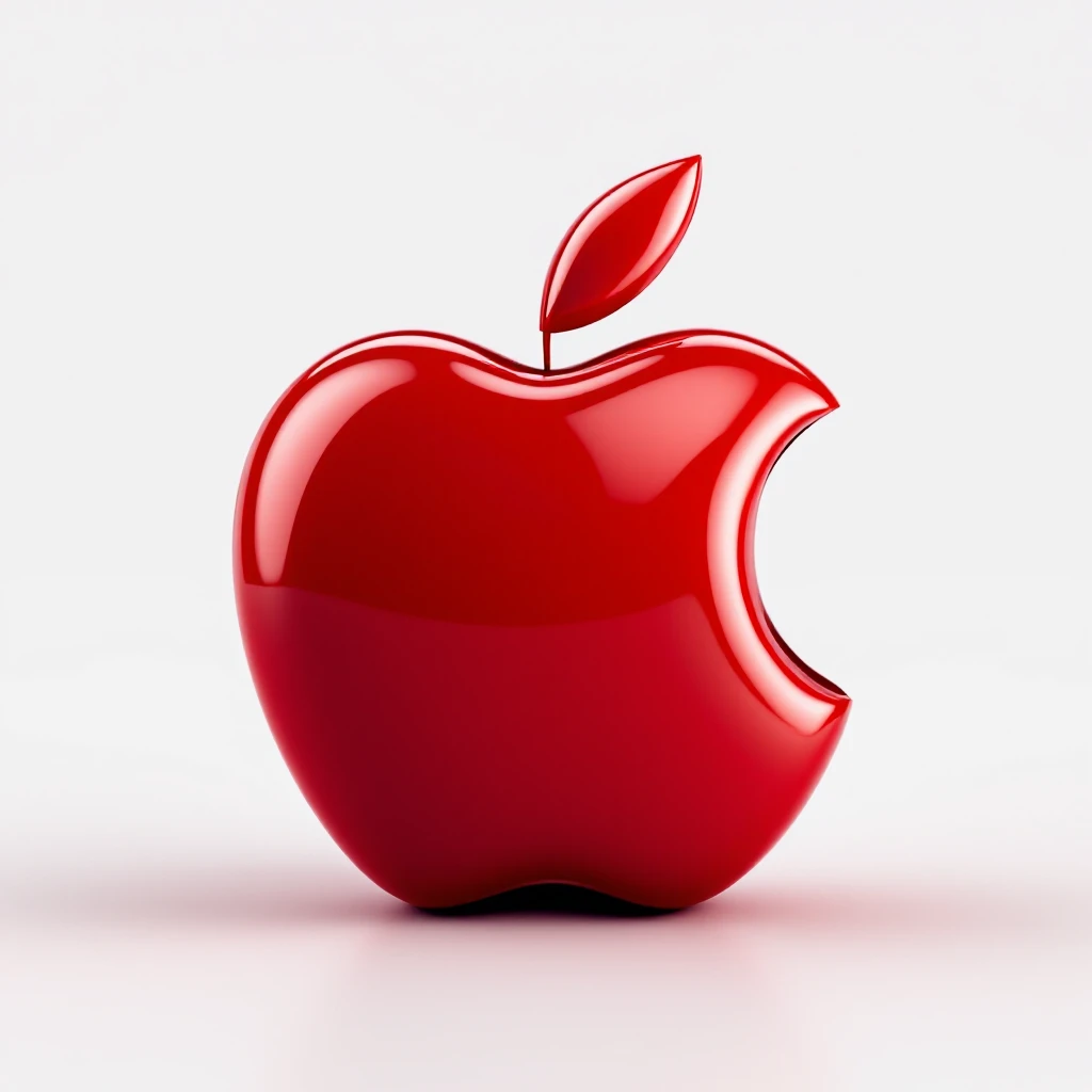 realistic shiny red apple icon in skeuomorphism style with subtle shadows and highlights emoji