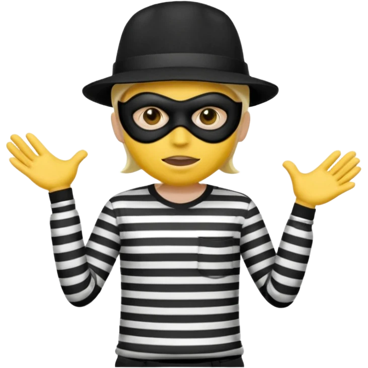 Shrugging shoulders emoji but wearing cliche robber outfit not holding any money, emoji yellow skin tone emoji