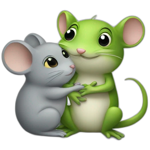 Grey Mouse hugs frog emoji