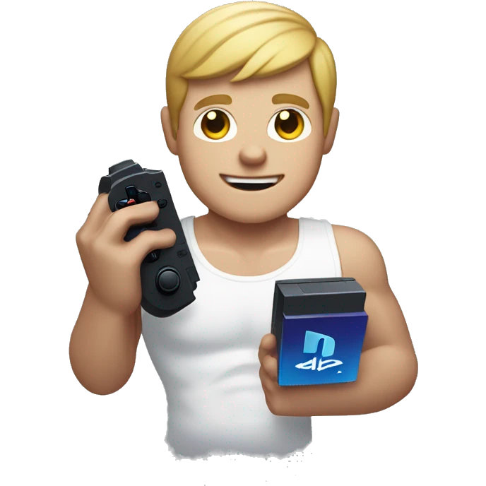 Buff white boy with a PlayStation 5 in his hands emoji