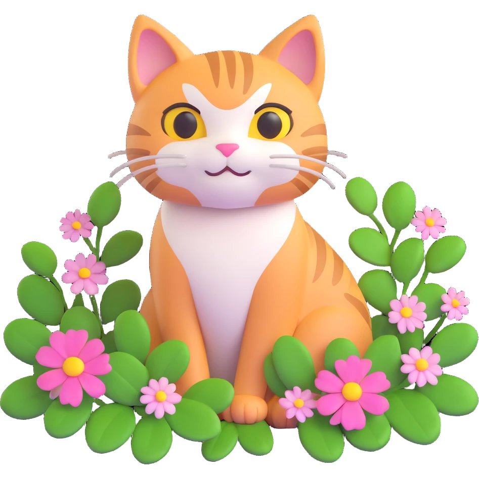 a cat surrounded by green clover leaves and flowers emoji