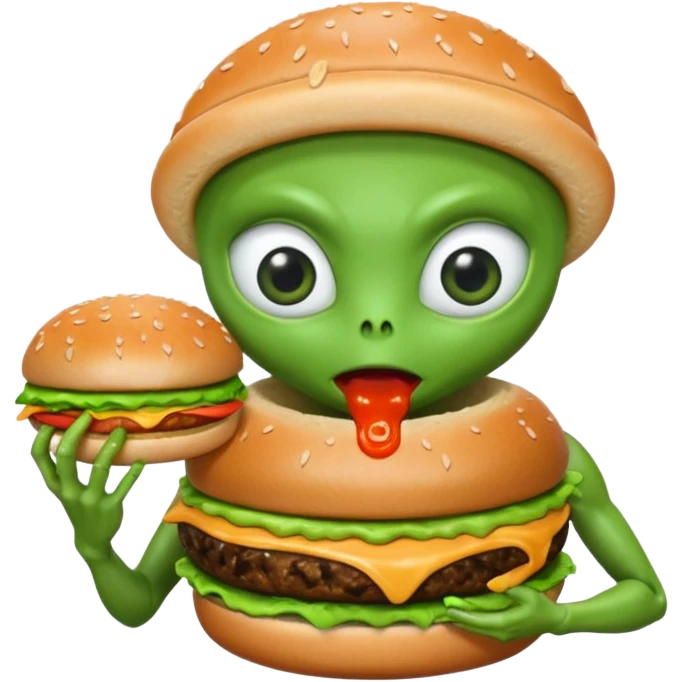 Alien eating burger emoji