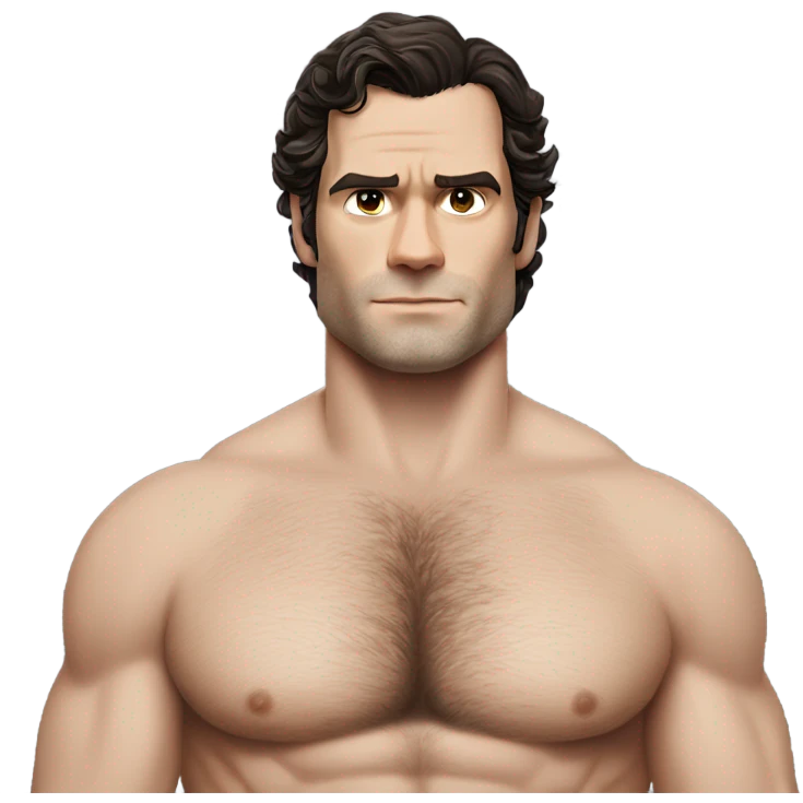 Henry Cavill with a upper body, featuring a naturally textured chest and underarms. emoji