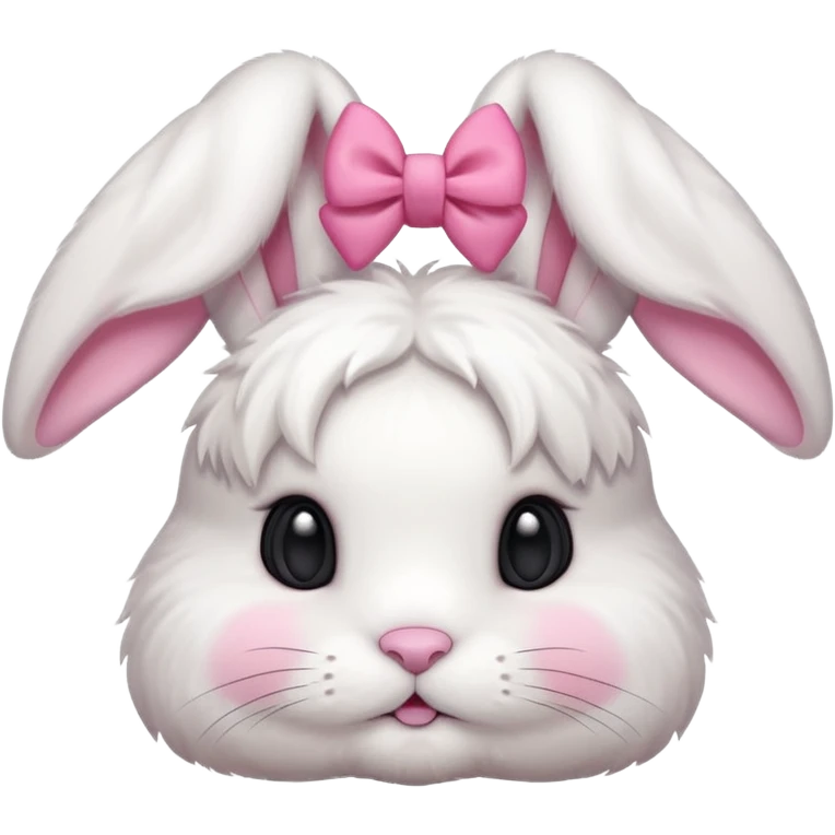 A white lop bunny head with a pink bow over its ear blushing. emoji