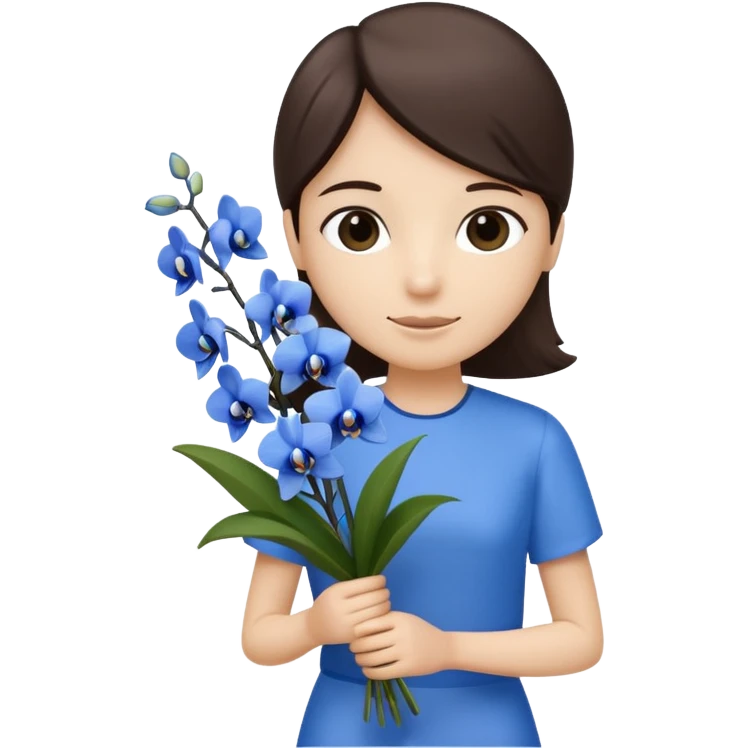 A stick figure holding a bouquet of blue orchids emoji