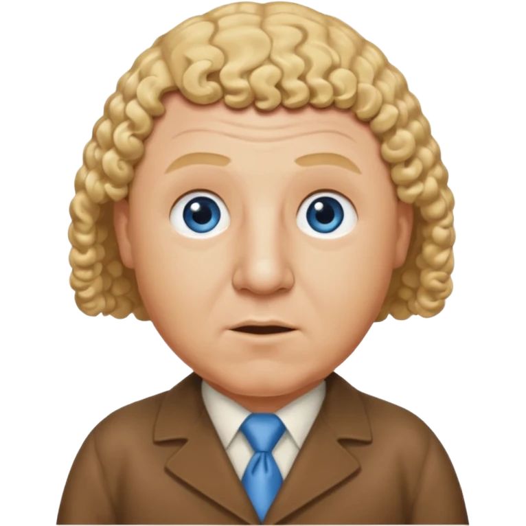 Curly Howard from the Three Stooges with blue eyes, blonde hair, brown outfit emoji