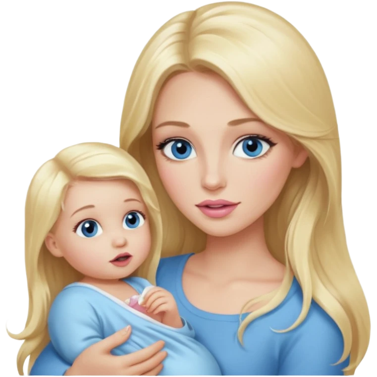 Blonde baddie with long hair Pretty makeup long lashes blue  eyes ,   light pink lips feeding baby boy emoji