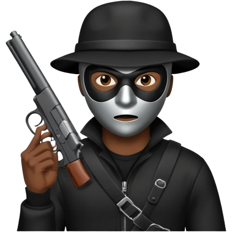 A black male in a robber mask with a gun emoji