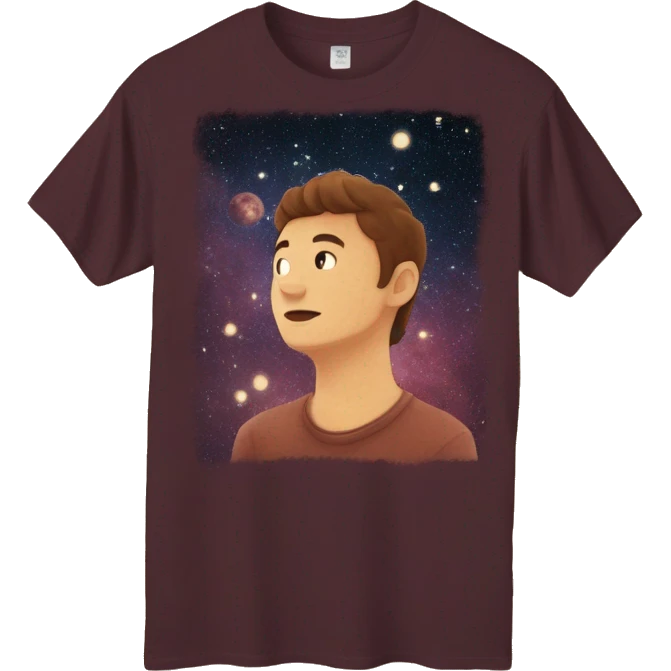 Person wearing maroon vintage sepia T shirt with nebulas galaxies and constellations star map celestial illustration t shirt emoji