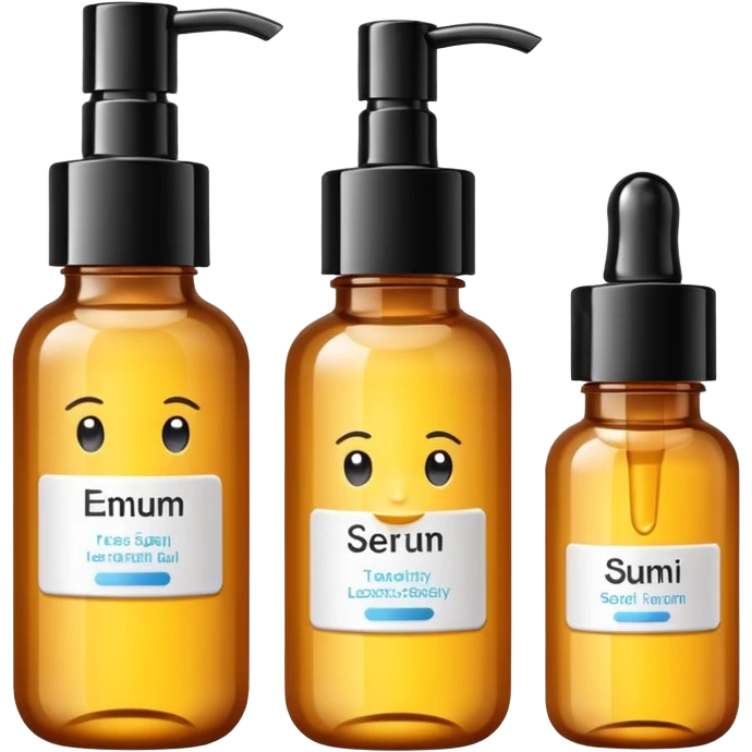 emoji of three beauty products (tube, serum, jar), with luxury labels, minimalistic but luxury design (realistic) emoji