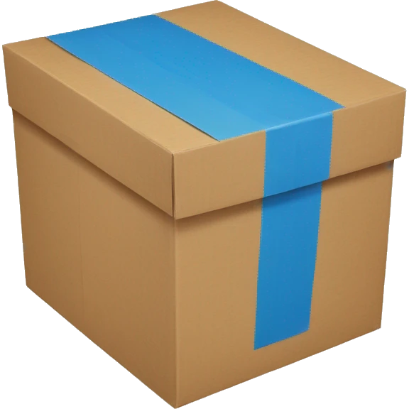 a cardboard box with blue tape crossed like a square on the box emoji