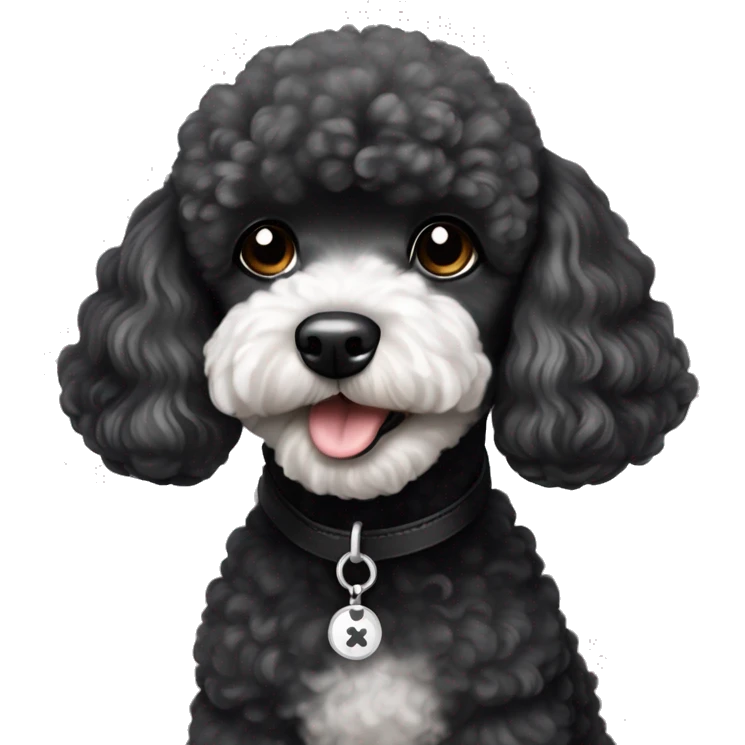Black with a bit of white Maltese cross toy poodle dog emoji