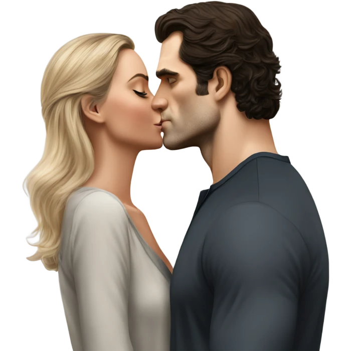 realistic photo of Henry Cavill kissing a beautiful female model  emoji