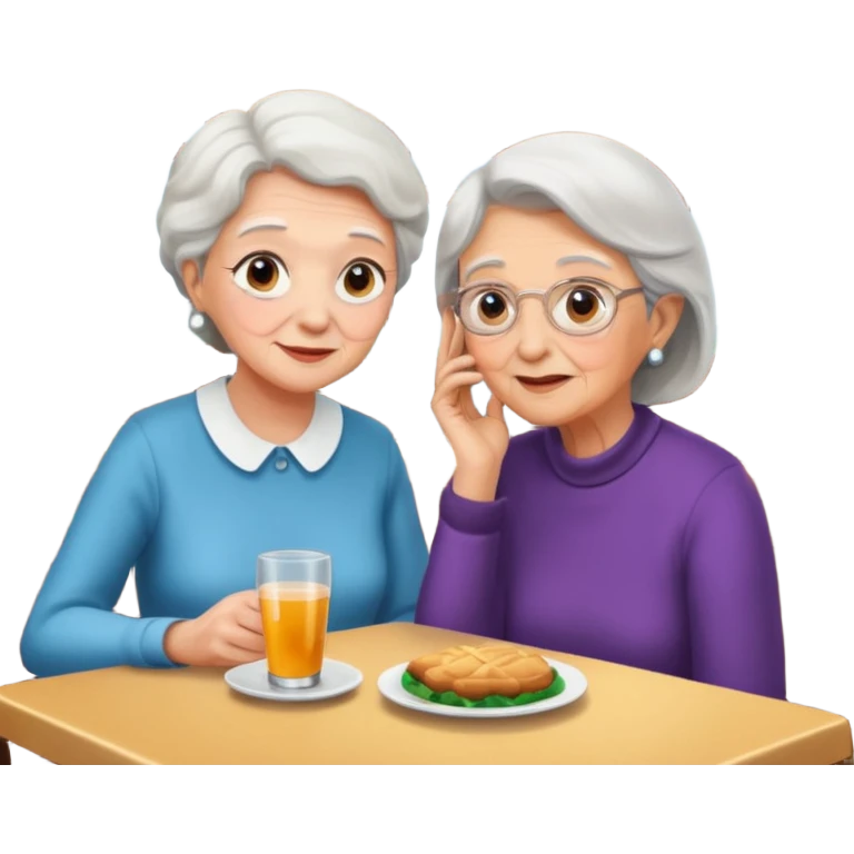 conversación dentro de un restaurant  dos personas y una de las persoans sea una abuela y el otro un adulto de 27 años mujer abuela y hombre joven emoji
