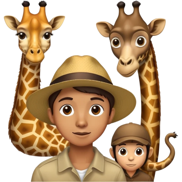 a person visiting a zoo with animals like giraffe and monkey in the background emoji