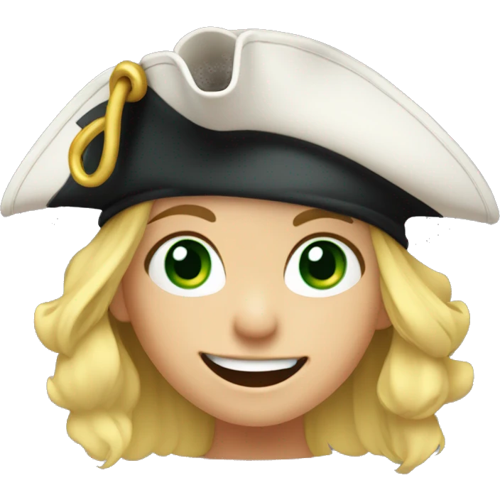 Female kid pirate, green eyed, blonde hair, dressed with pirate clothes, pixar style, 4k, smiling, parrot with eye patch on shoulder,  emoji