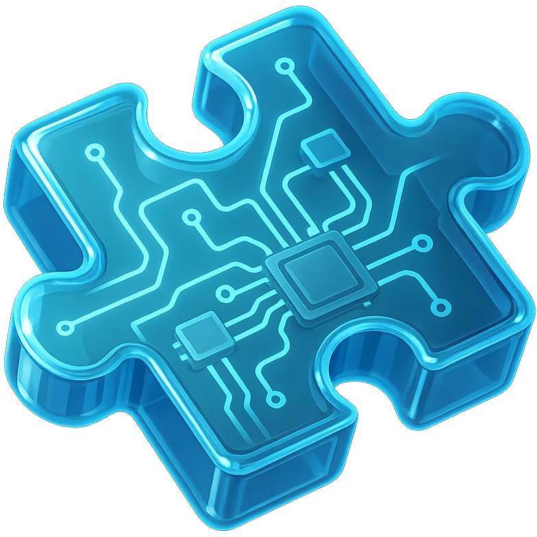 single puzzle piece, glowing lines, glossy circuit style emoji