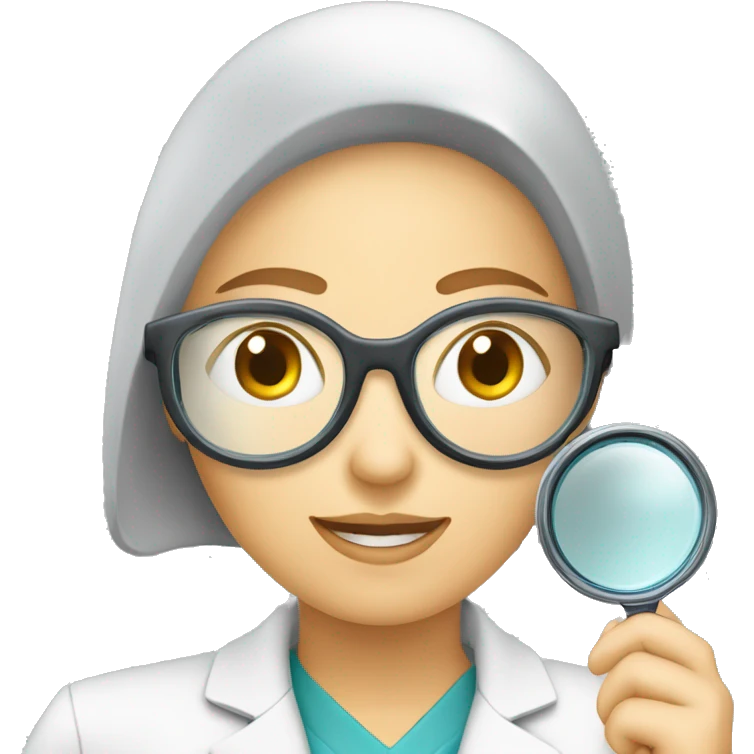 Dessine moi une image d'un docteur femme en train de regarder dans une loupe comme un détective emoji