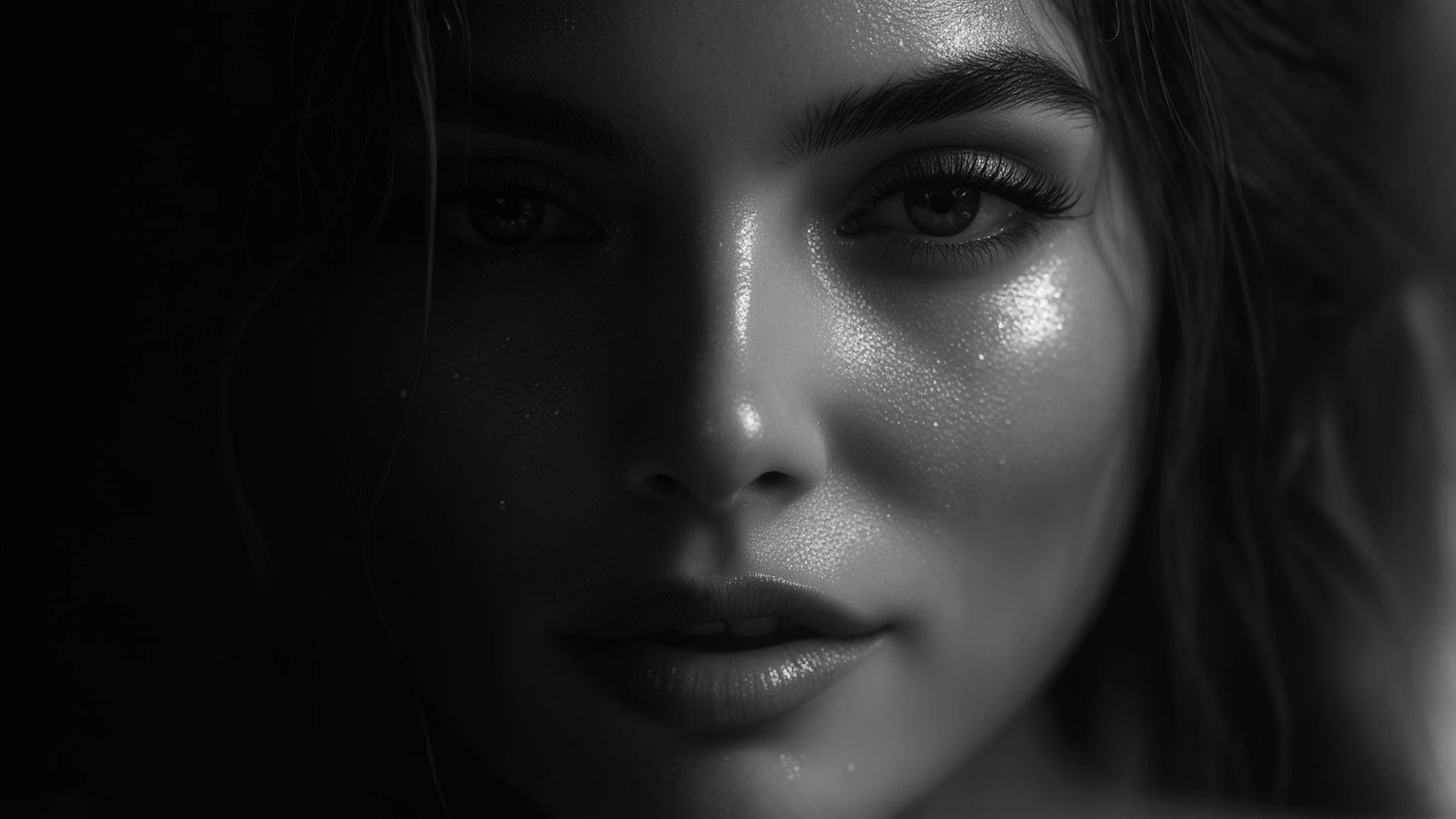 Extreme Closeup photo of a beautifull woman, water light reflection on face, low key light, cinematic light, 8K, very detailed, sharp emoji