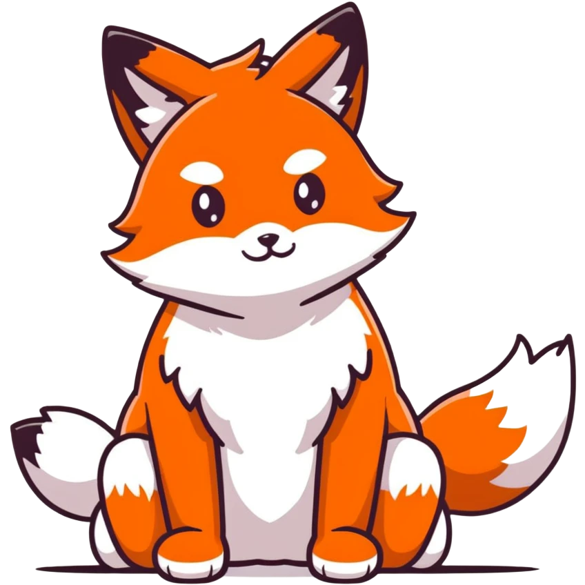 A naked anime fox girl with a fluffy fox tail and ears sits on her knees with an ahegao face. Her arms are folded in front of her chest, making her look like a cute fox emoji