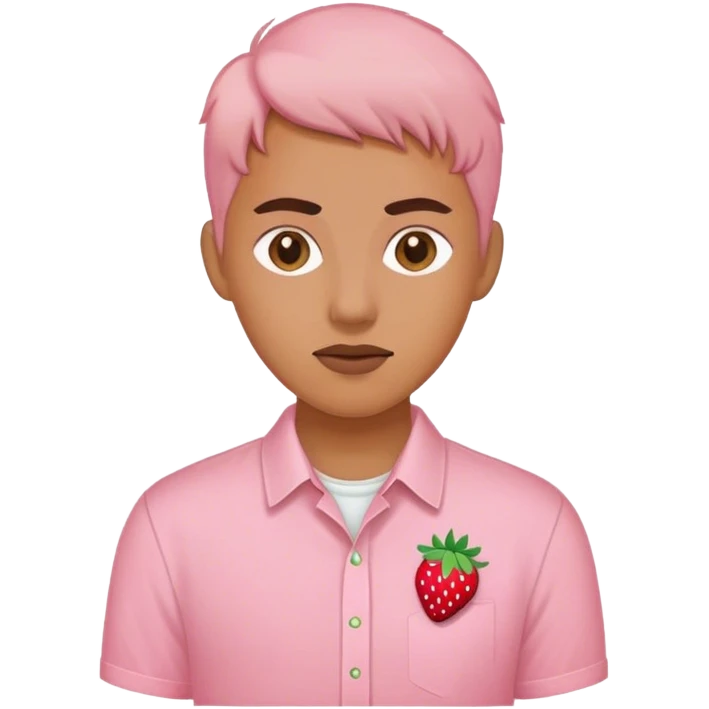 pastel pink shirt with a strawberry embroidered in the center emoji