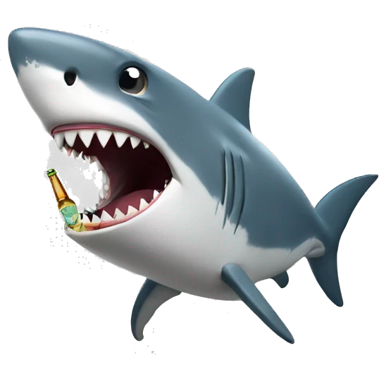 Shark opening beer bottle with teeth emoji