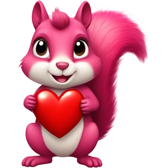 pink squirrel holding a heart emoji