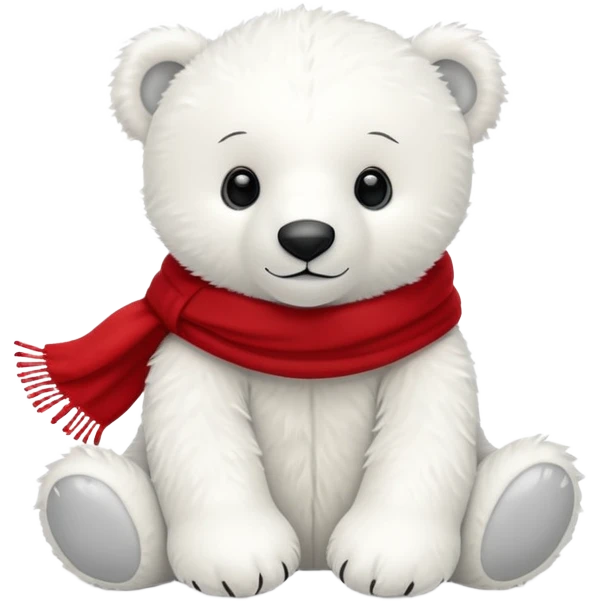 White Jellycat polar bear cub stuffed plush wearing a red scarf emoji