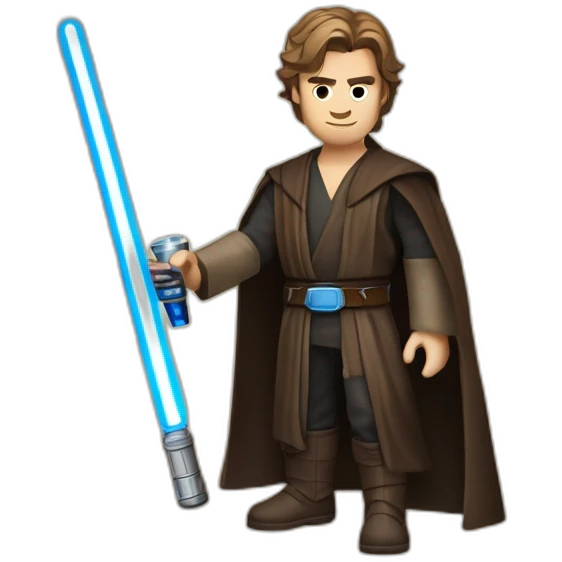 Anakin Skywalker with a blue lightsaber in his right hand and a scotch whiskey glass in his left hand emoji