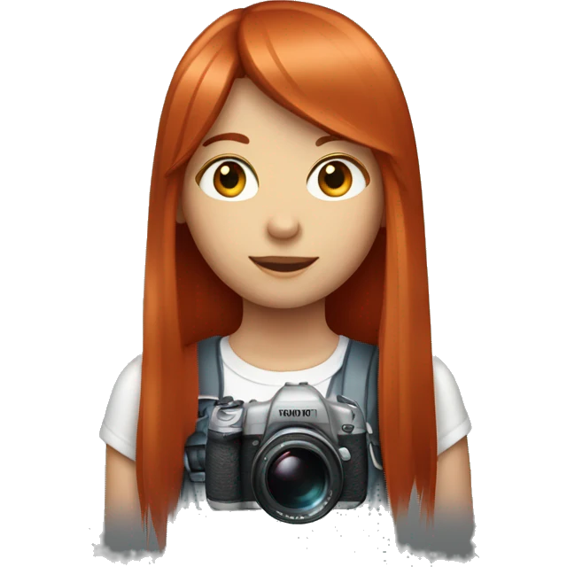 girl with long, straight red hair and fringe with camera emoji