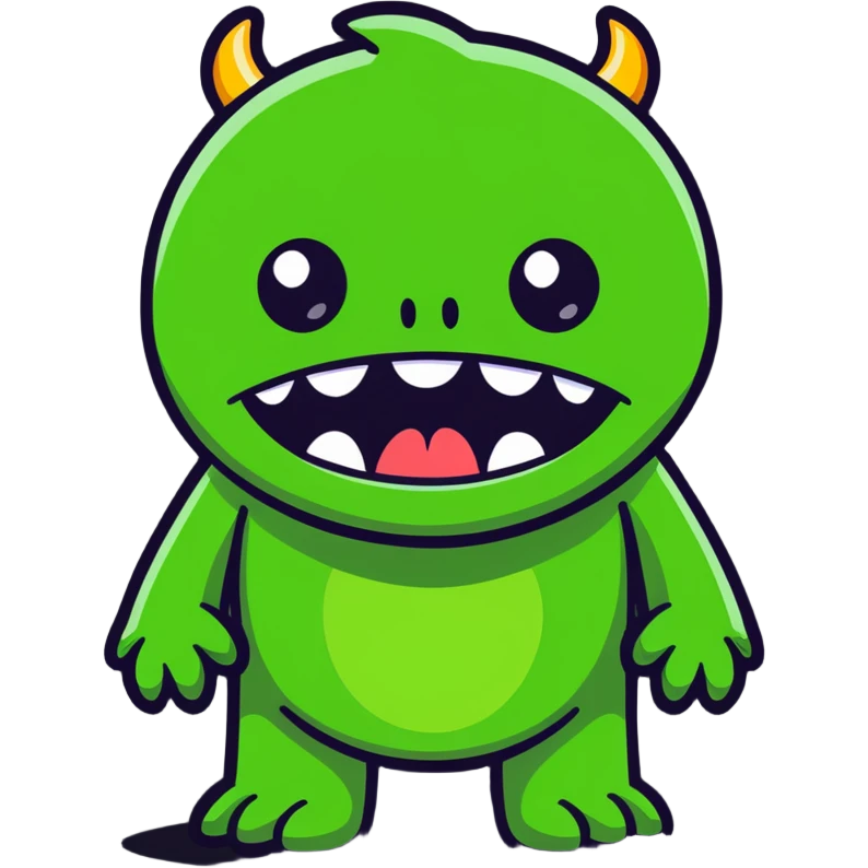cartoon green monster, no teeth, playful expression emoji