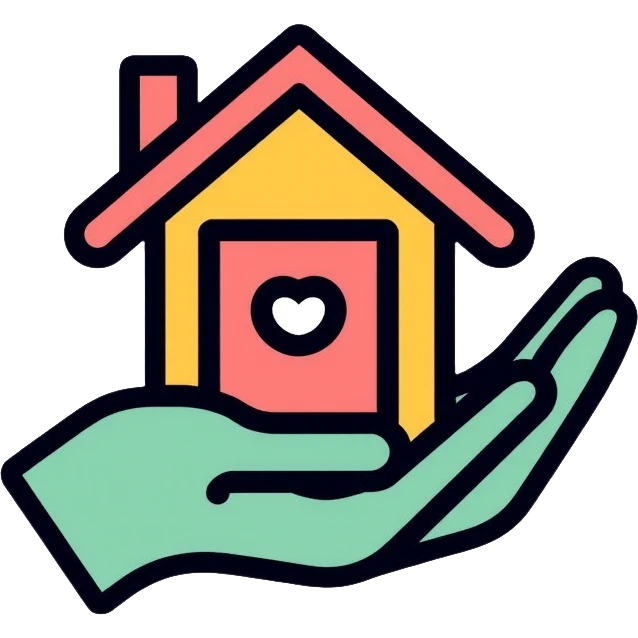 A hand holding a small house, minimalist logo for homelessness support emoji