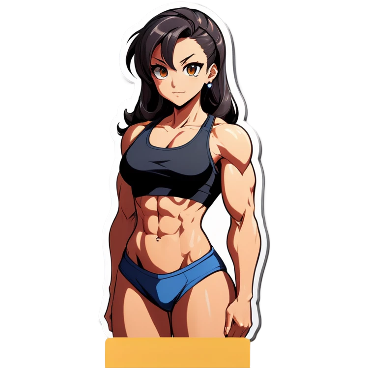 Anime woman bodybuilder with six pack and beautiful faces. Full body picture emoji
