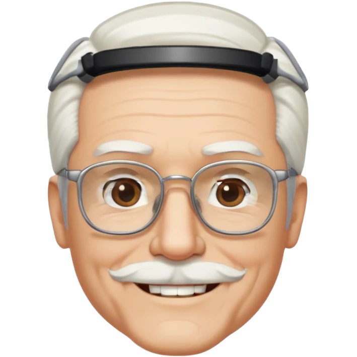 old guy, swept back white hair with no part, blocky face, rectangle frame glasses, goatee, no moustache emoji