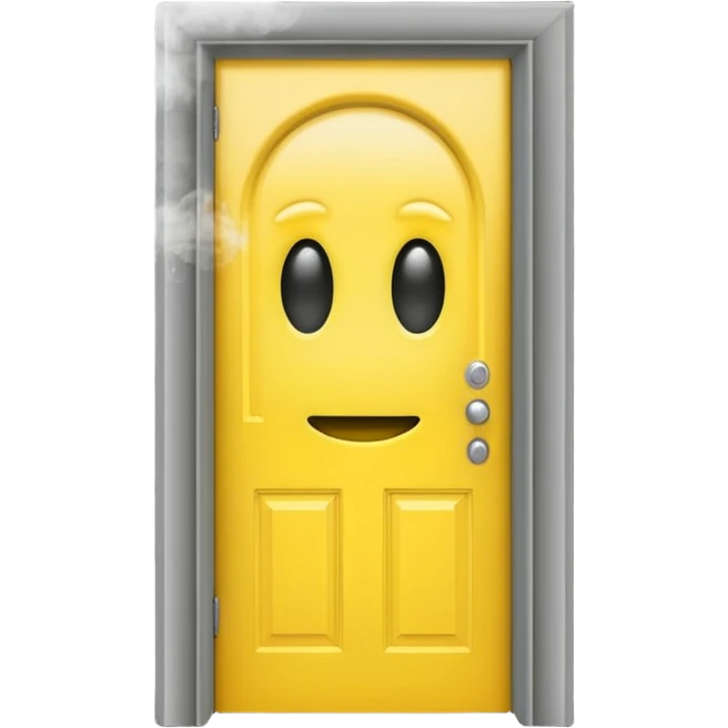 Minimalist emoji-style sticker of a half-open door, with smoke and a single glowing eye visible in the dark inside. Flat design, desaturated colors.
 emoji