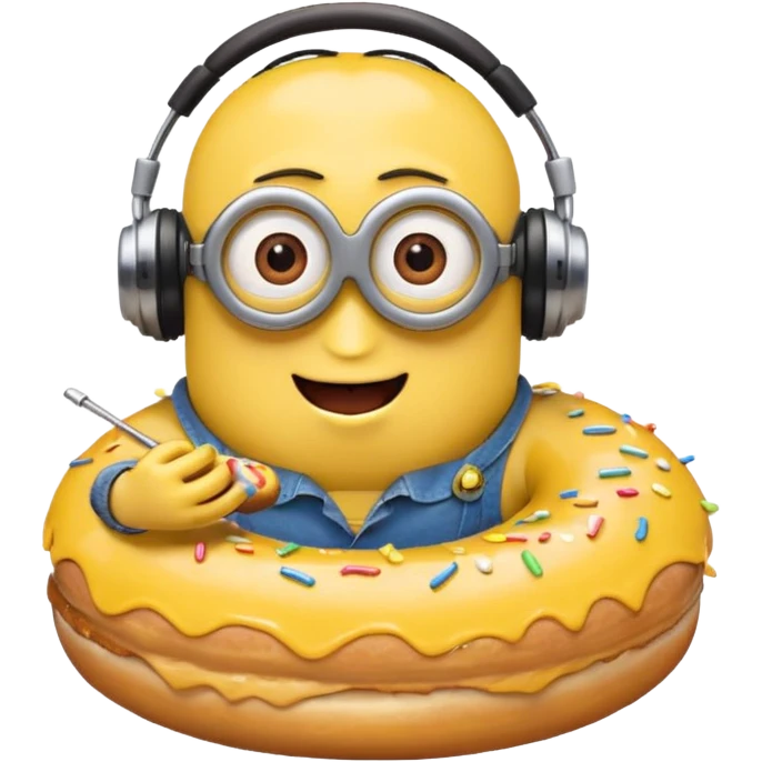 minion listening to music eating a donut emoji emoji