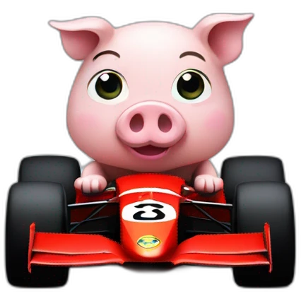 Pig with biceps driving a f1 car emoji