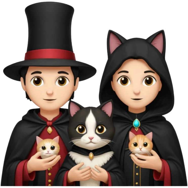 magician couple and their pet cat emoji
