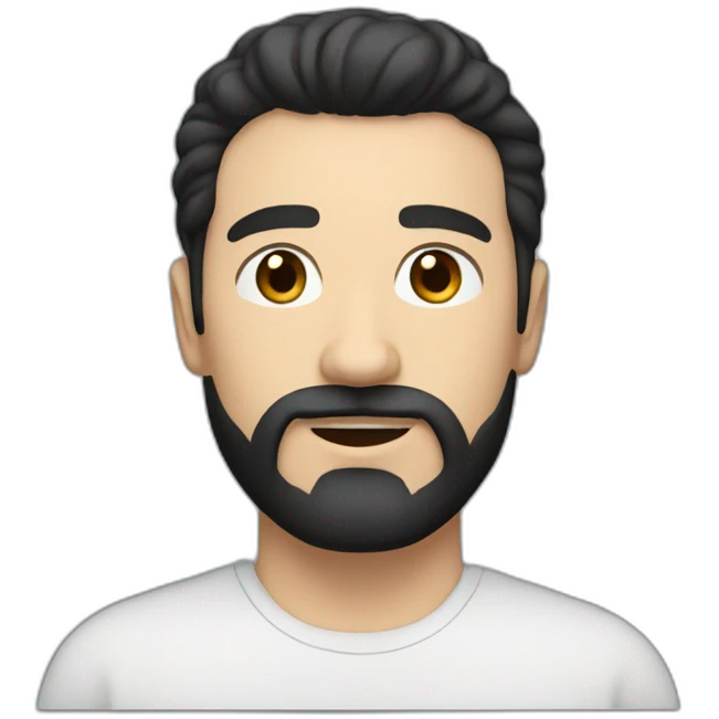 White guy with black mullet hair and brown eyes short goatee and mustache  emoji