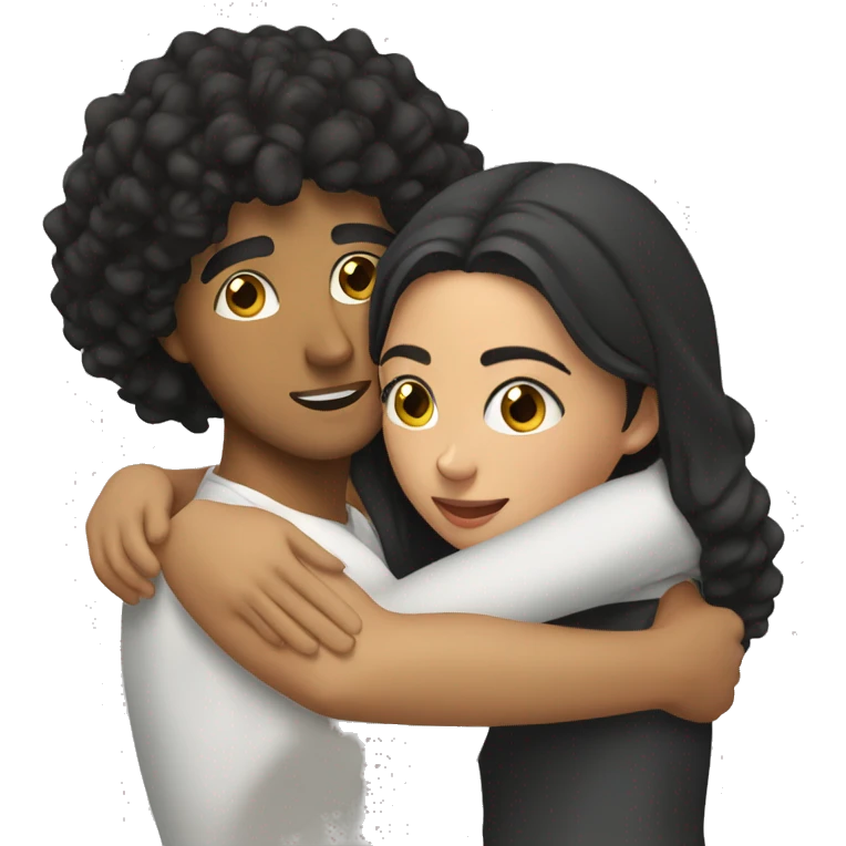 Young Arab man and young Latina women hugging emoji