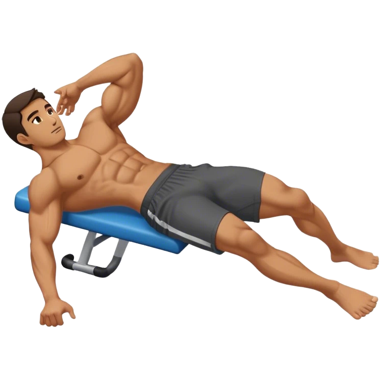 side-view of guy doing decline abdominal Crunches with sixpack emoji