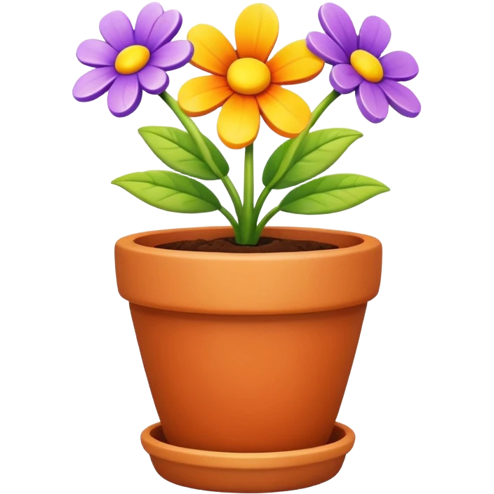 flower pot object icon, small decorative plant pot with blooming flower, ceramic texture, vibrant colors, cute garden vibe, 3D cartoon style, mobile game icon style, centered, clean background, no text, no watermark
 emoji