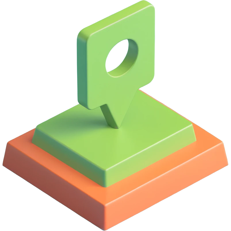 Modify the base of the light green 3D location pin to be a square platform with a hole in the middle, keeping the style consistent and the background transparent. emoji