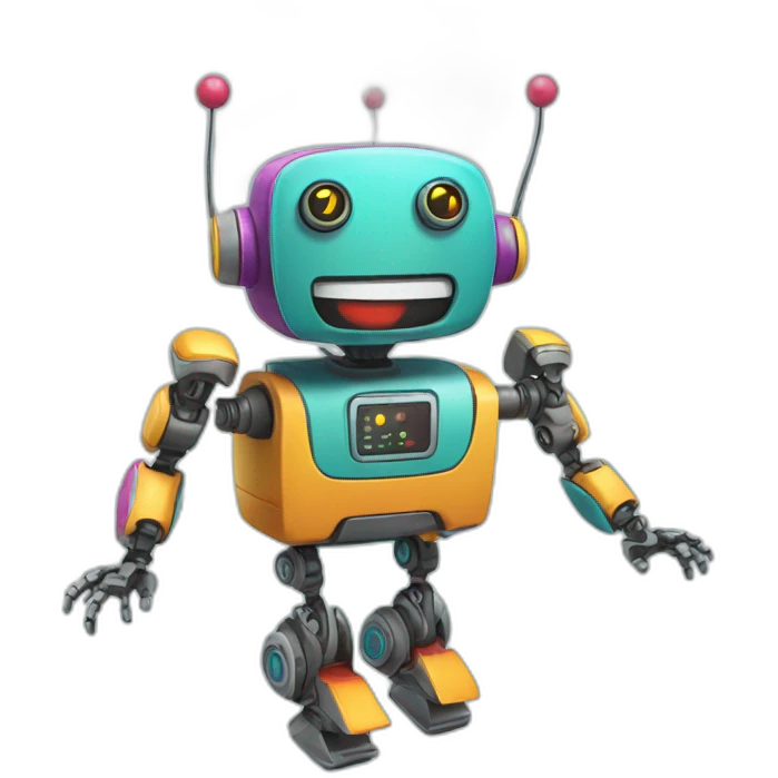 a cheerful multi-colored jumping robot emoji