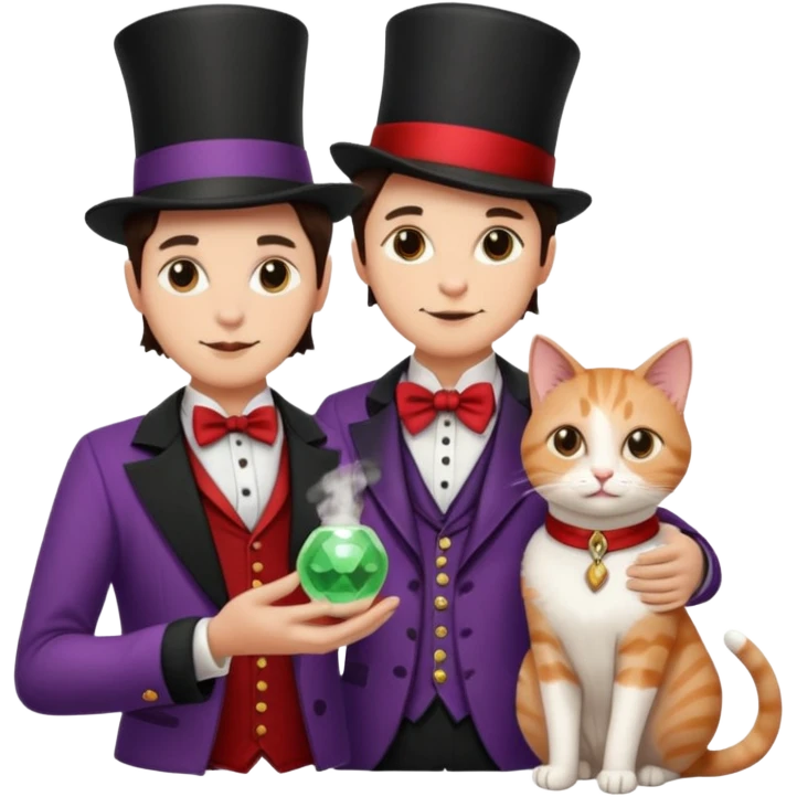 magician couple and their pet cat emoji