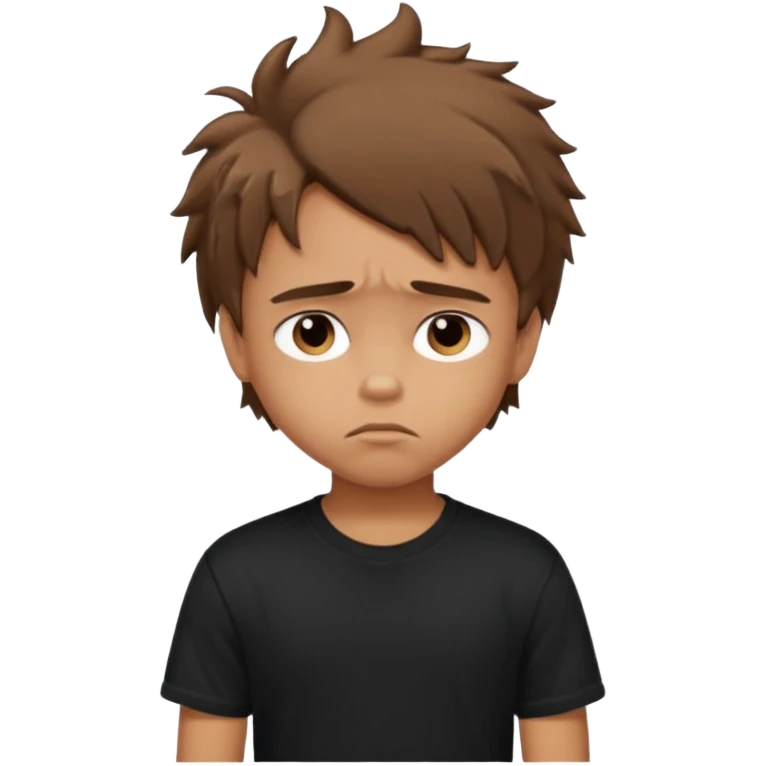 generate a pretty tan bratz boy with brown messy hair looking sad. Wearing a black tshirt emoji