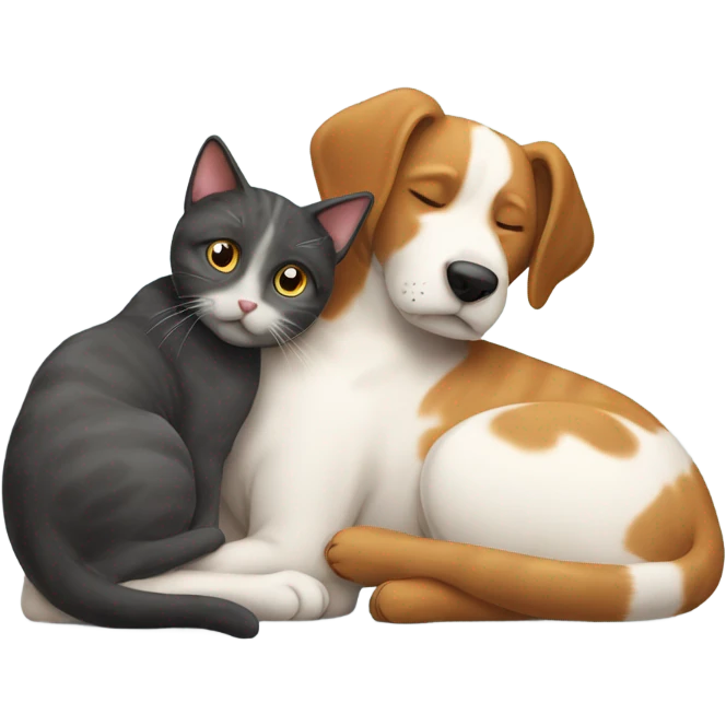Dog cuddling a cat emoji