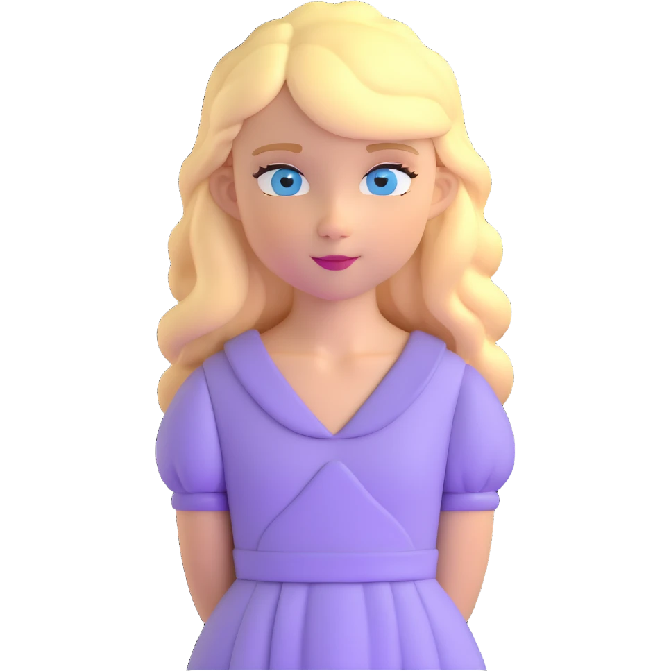 blonde girl with blue eyes and slight wavy hair wearing a lilac dress emoji