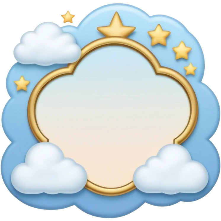 minimalist emoji style icon of a simple picture frame with dreamy elements like a small star, cloud, and thought bubble inside or around the frame, soft pastel colors, clean lines, calming inspiring vibe, hints of nature leaf or sky, touch of gold or blue for inspiration emoji